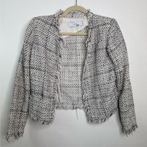 IRO Paris Black and White Tweed Cropped Jacket/Blazer Fringe Size 38